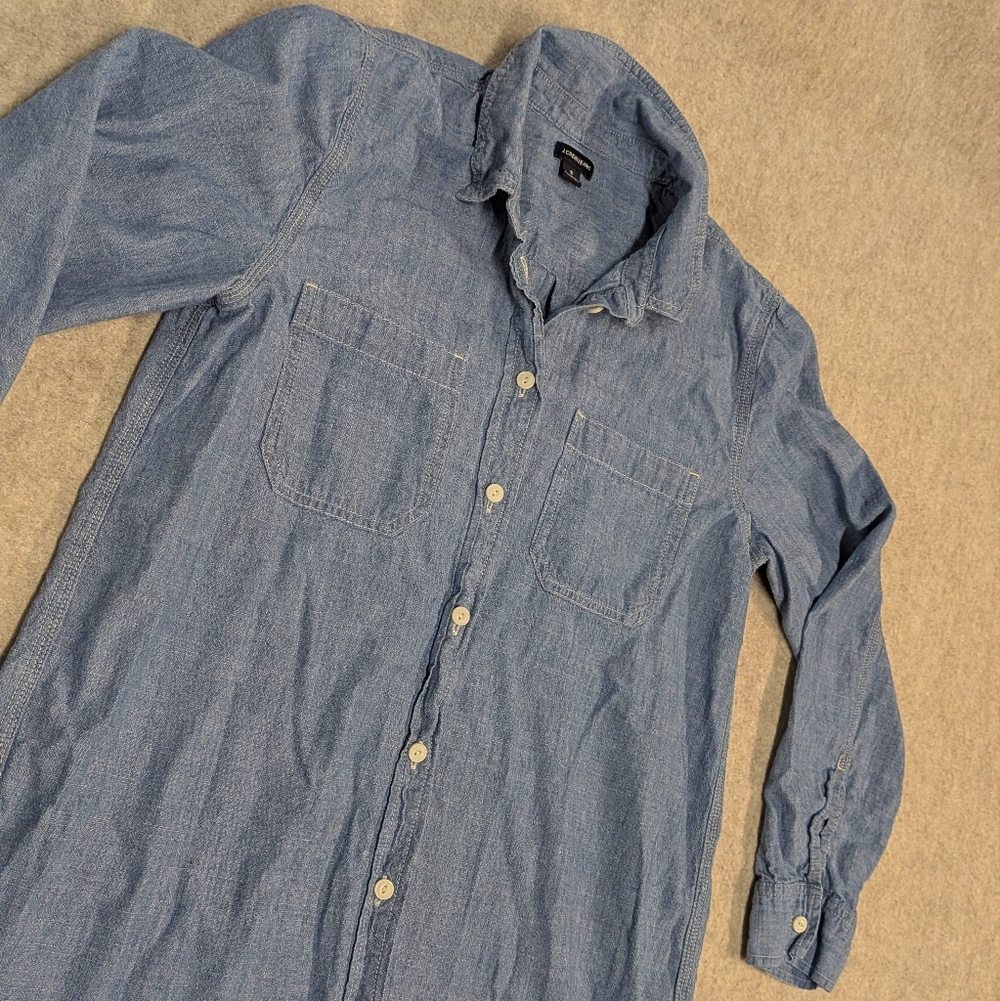 Like New J Crew Button Up dress Denim Shirt indigo chambray TunicCountry Chic S - Picture 4 of 9
